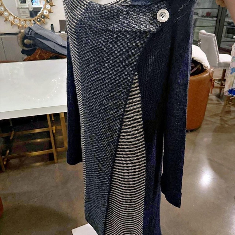 Skovhuis navy blue and white striped wrap cardigan